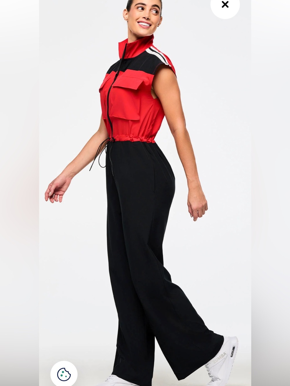 Zumba Red & Black Sleeveless Zip-Front Jumpsuit